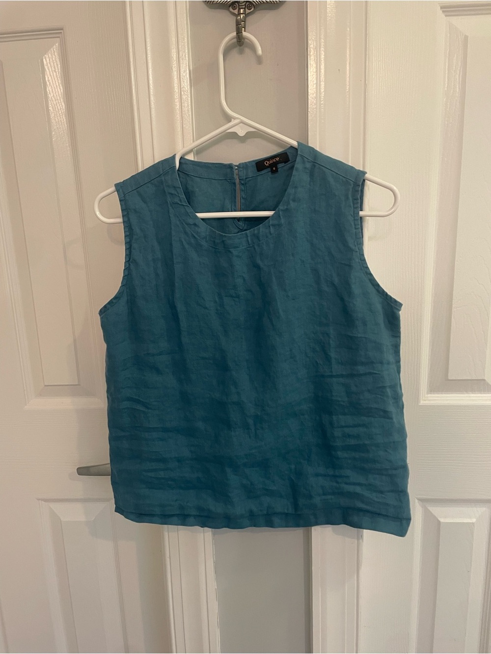 Quince Teal Linen Sleeveless Shell Top